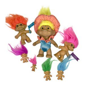 Lot of 7 Vintage Russ Troll Doll 1991 of Various Eras & Sizes